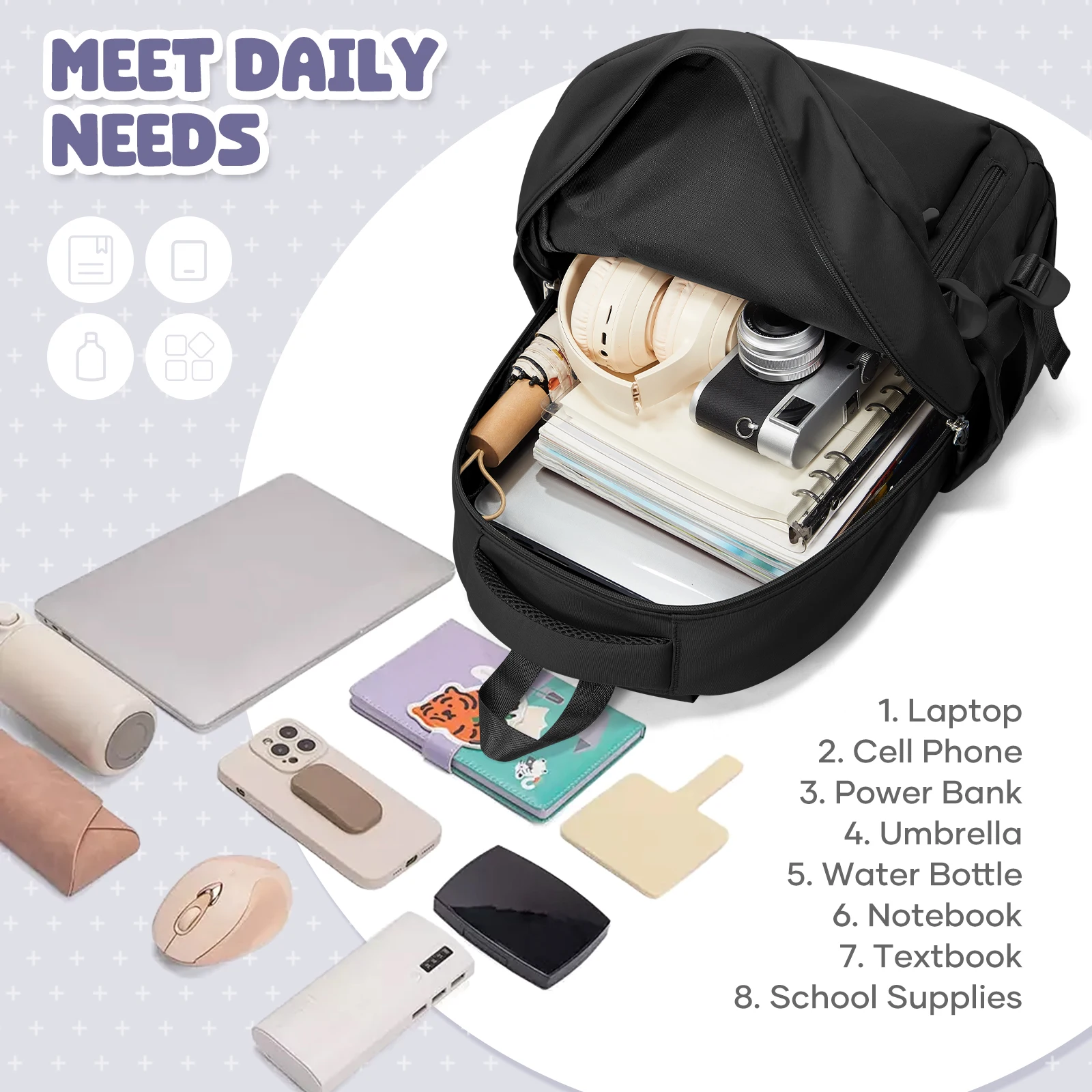 軽量カジュアルバックパック、15.6インチのラップトップバックパック、女性、男性、女の子、男の子、ティーンエイジャー向けのスクールバックパック