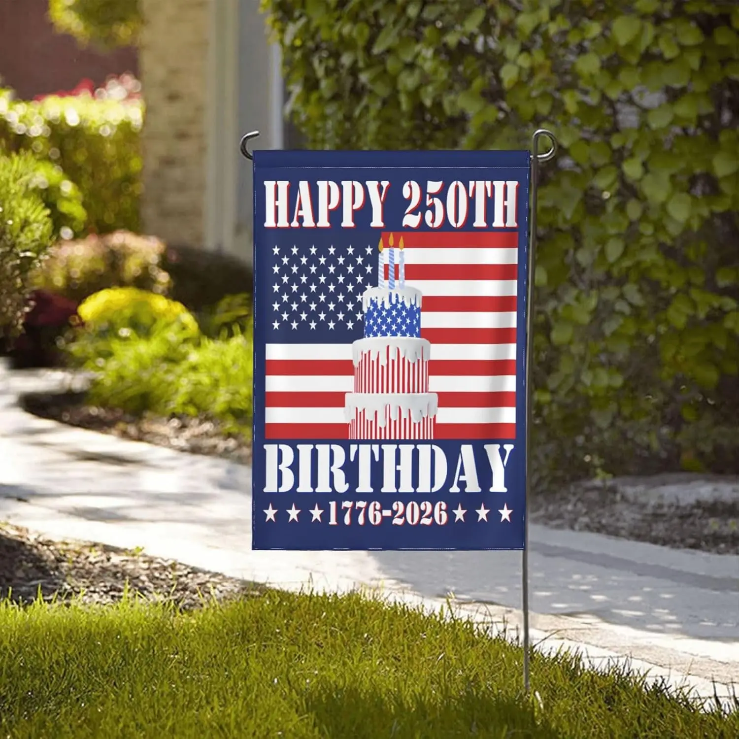 America 1776 2026 flags 4th July Patriotic Happy 250th-Birthday 12x18 Garden Flag Double Side Banner No Flagpole FFL