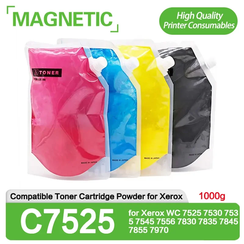 WC7525 Color Refill Toner Cartridge Powder 1000g Compatible for Xerox WC 7525 7530 7535 7545 7556 7830 7835 7845 7855 7970