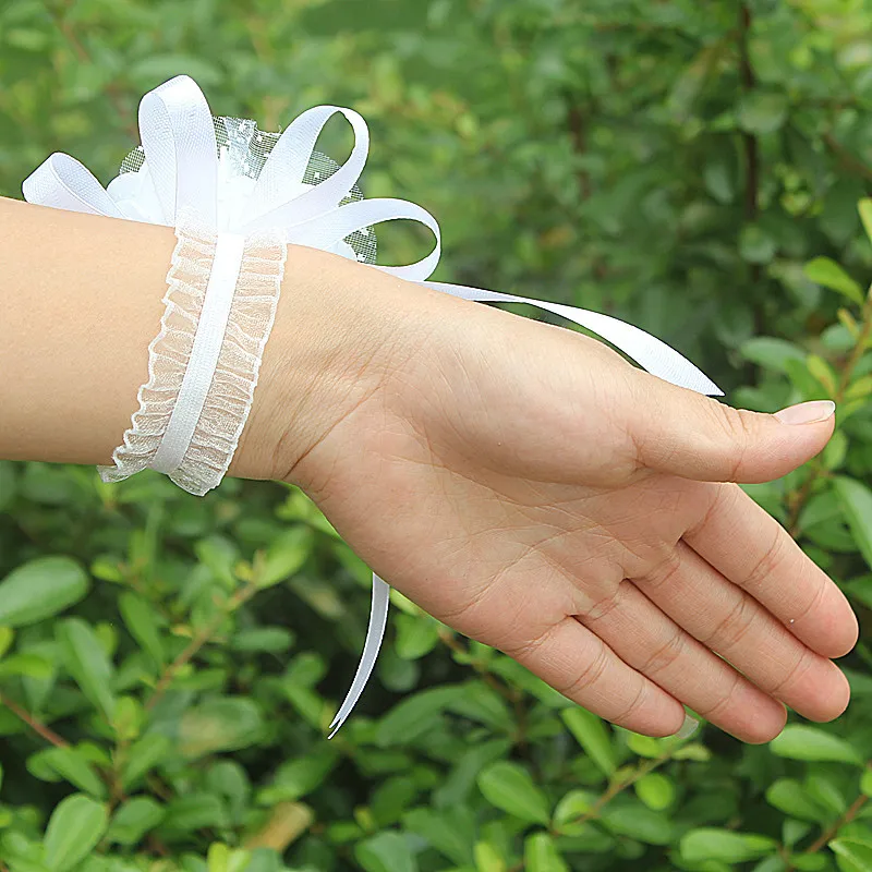 One Piece Dropshipping Multicolor Optional Ribbon Flower Wrap Yarn Bridal Wrist Flower Wedding Wrist Flower