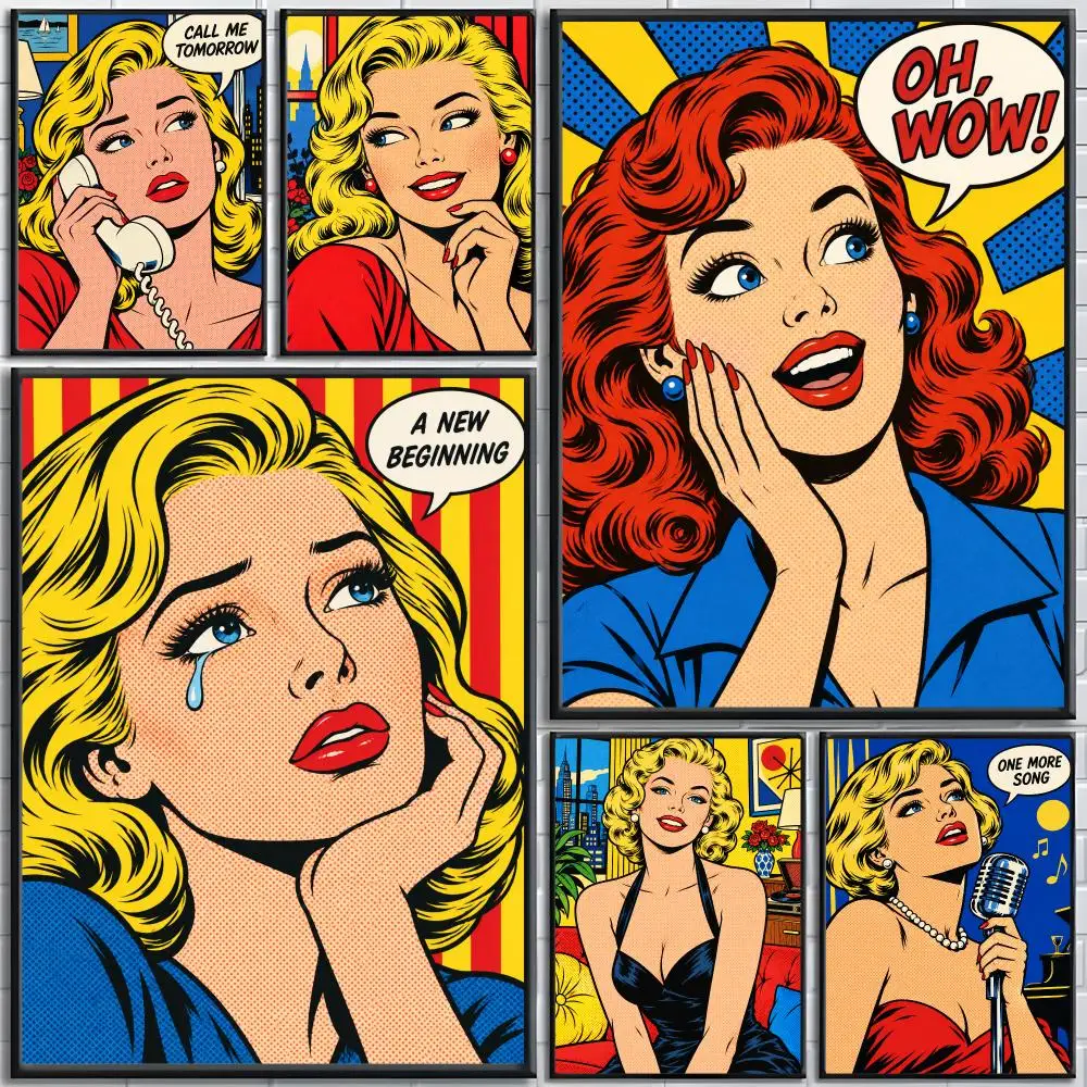 Art Roy Lichtenstein Poster Self-adhesive Art Poster Decoracion Painting Wall Art White Kraft Paper Home Decor