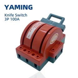 3P 100A Knife Switch Power Supply Rotary Toggle Double Throw Two-way Three Phase Three Wire Thickening Copper