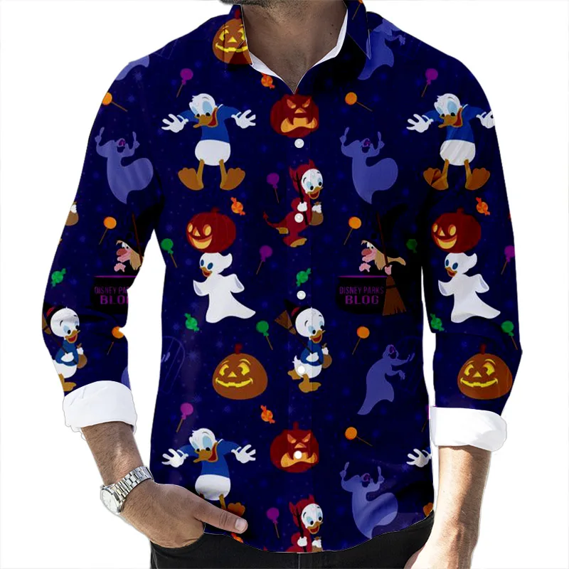 2022 New Halloween Fall Popular Disney Brands Goofy and Mickey Casual 3D Printed Long Sleeve Lapel Shirt Slim Fit Men\'s Top