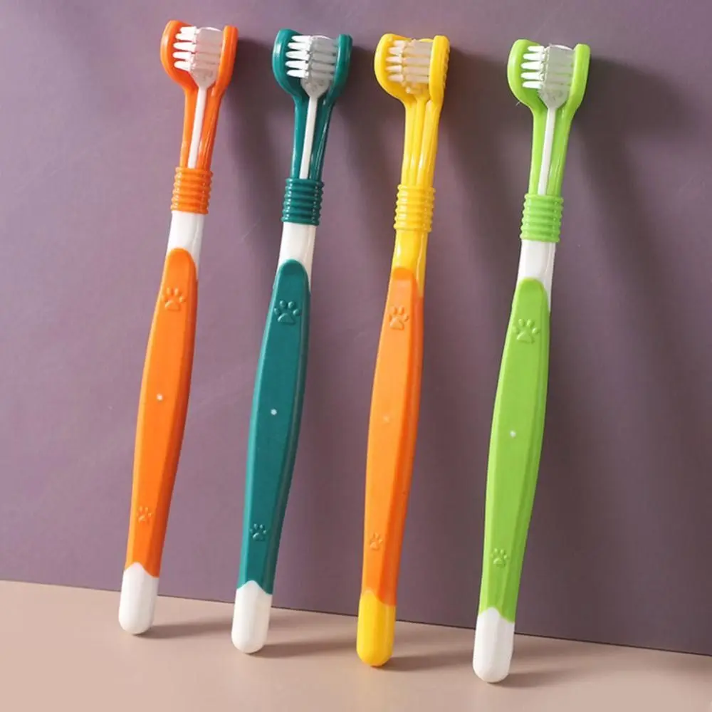 Plastic Pet Three-head Toothbrush New Nylon Three-head Pet Cleaning Toothbrush Small Dog Soft Bristle Toothbrush Pet Toothbrush