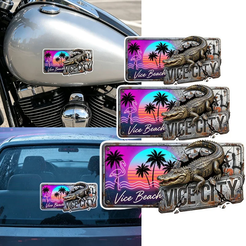 3 Sizes Neon Sunset Palm Tree Flamingo Alligator Vice Beach Sticker Waterproof Vinyl Decal Car Truck Motorcycle Accessory