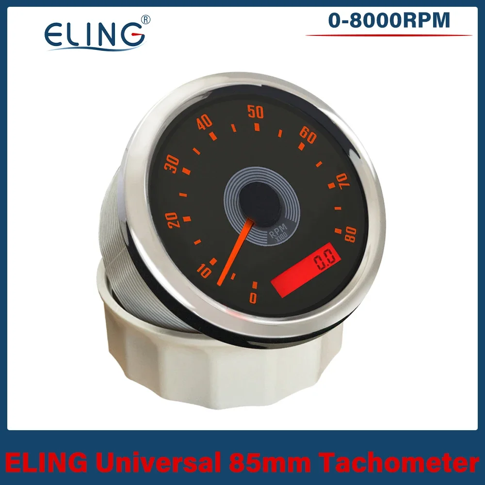 ELING 85mm Tachometer 0-8000RPM 0-10000RPM with LED Hourmeter Adjustable Red Yellow Backlight for 12V 24V Boat Car Motorcycle