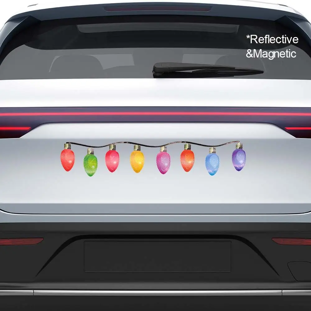 

Elk Bulb Santa Claus Cartoon Christmas PVC Stickers Exterior Accessories Car Magnetic Reflective Decal Car Styling Decoration