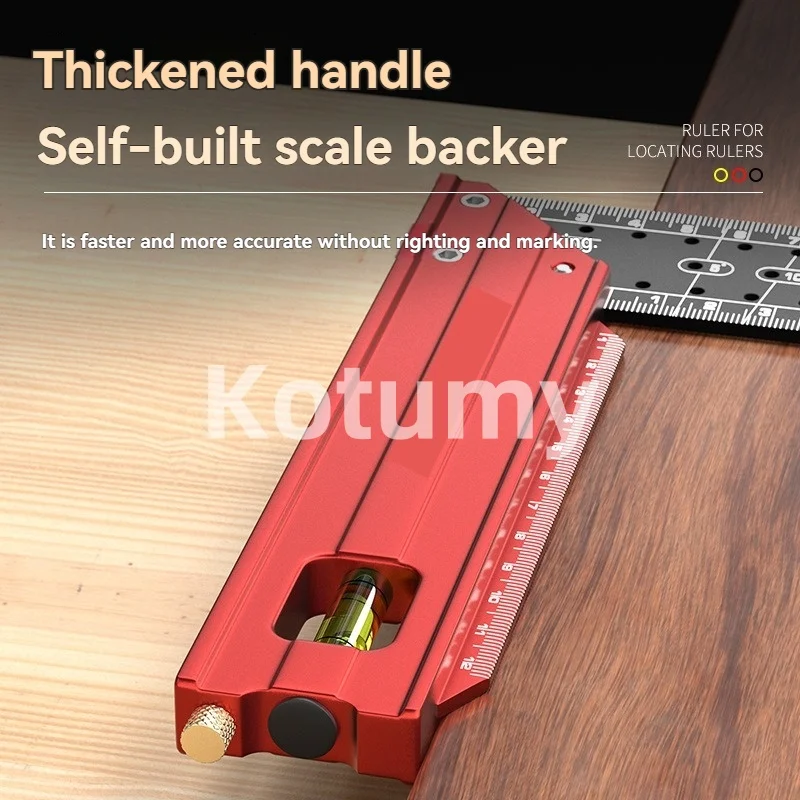 All Aluminum Alloy Woodworking Angle Ruler, Multi-Angle Marking Preset Tool with Auxiliary Level & Scale Support - view 5