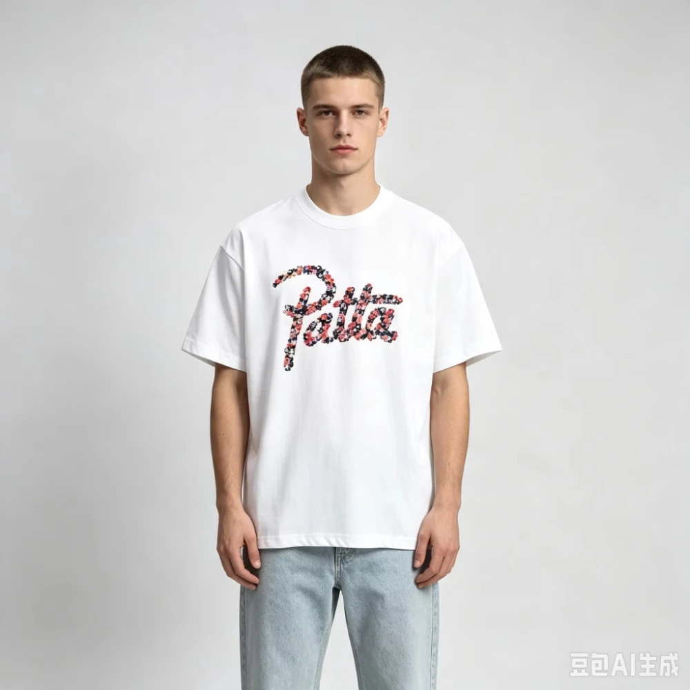 2026 Unisex Floral Splicing Letter Graphic T-shirt Oversized Short Sleeve Tee Retro Text Print Loose Summer Cotton Trendy Top