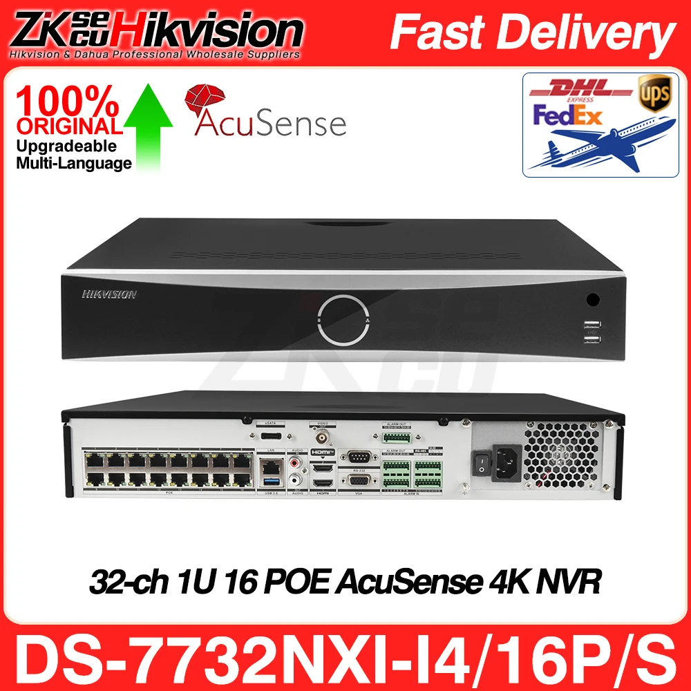 Hikvision Network Video Recorder DS-7732NXI-I4/16P/S 4K 1U 32CH 16POE Acusense 4SATA NVR AI By Camera/NVR MD2.0 Surveillance