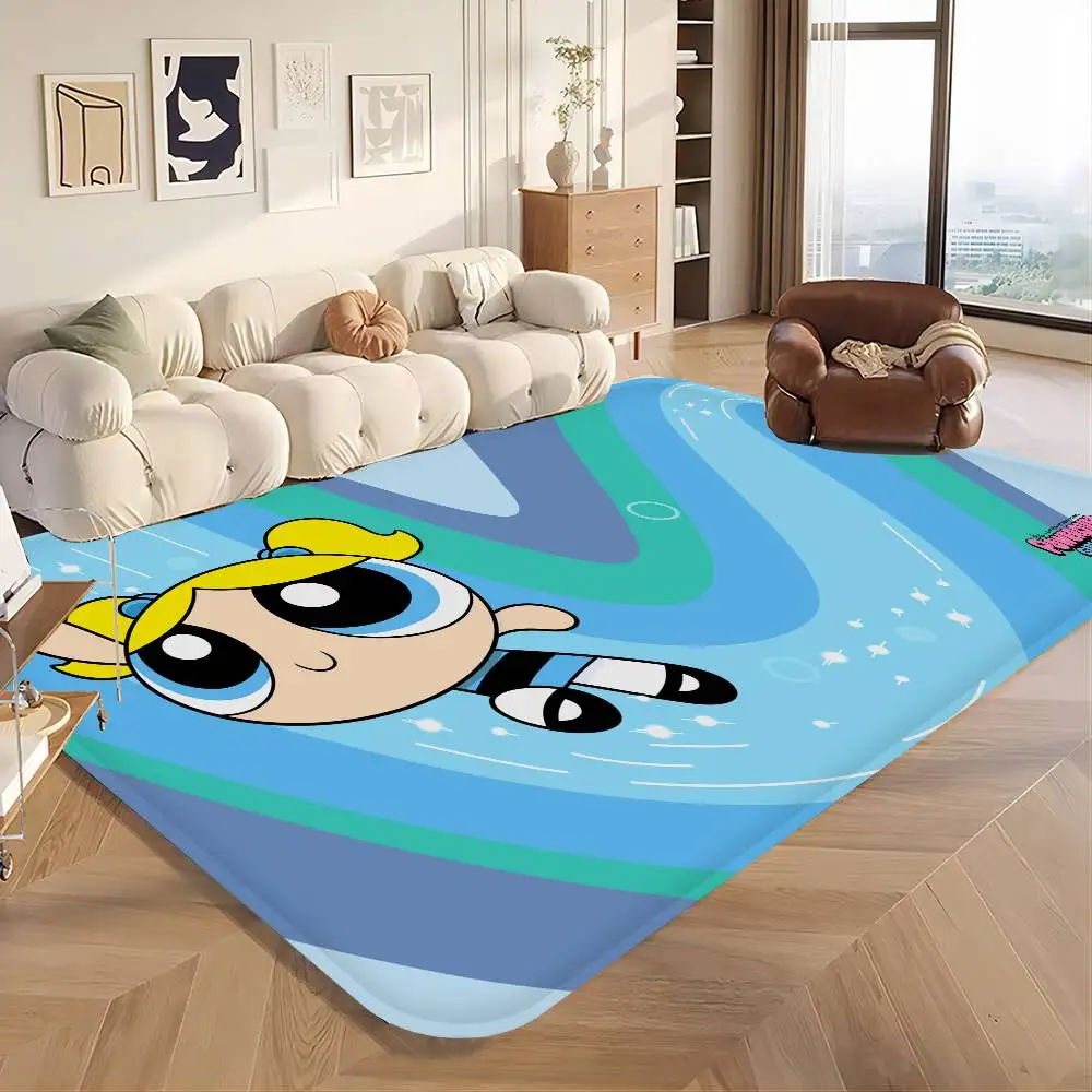 P-PowerpuffS Anime G-Girls Room Mats Anti-slip Absorb Water Long Strip Cushion Bedroon Mat Welcome Doormat