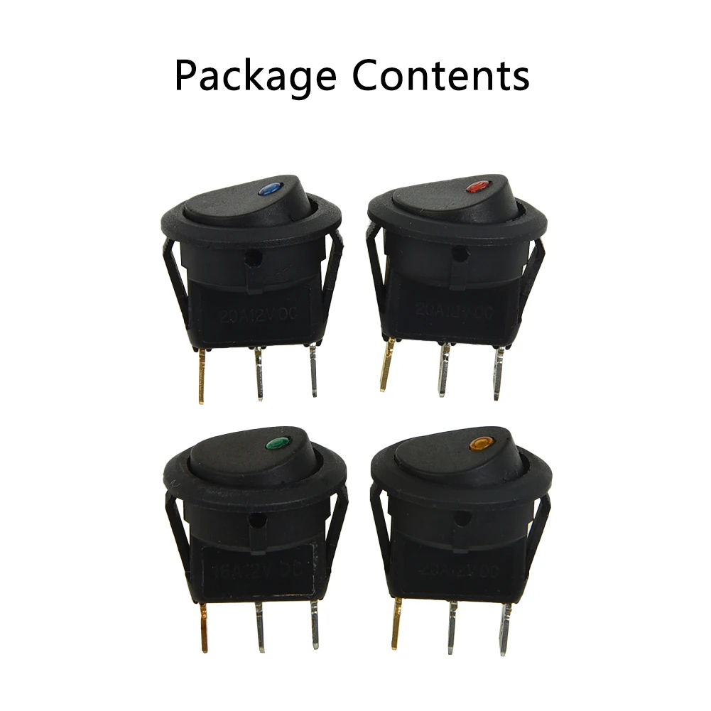 4pcs ON/OFF 12V 2 Poles Design Round Rocker Dot Switch Waterproof LED Light Lumine Scence Toggle Switches Car Accessories