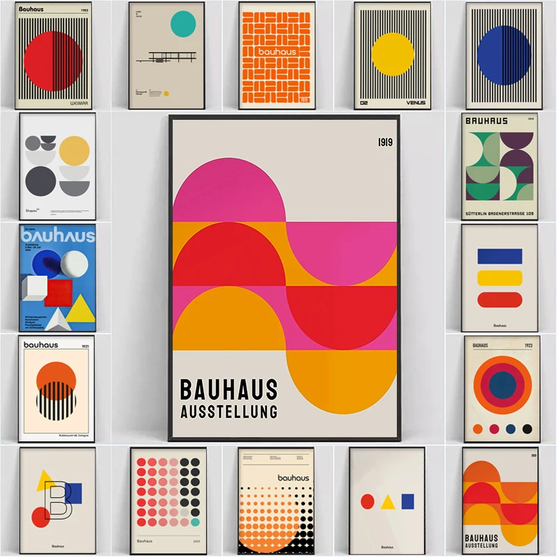 Abstract Bauhaus Exhibition Geometric Posters and Prints Minimalist Art Canvas Painting Picture for Living Room Mural Home Decor