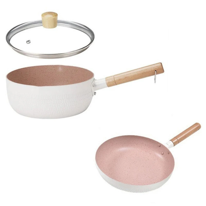 

Fveja'siv Maifanshi Non stick Flat Bottom Pot Set, White Fan/Factory