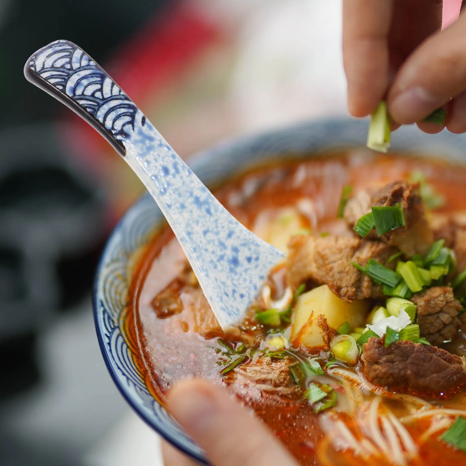 

2Pcs Ceramic Ramen Spoons Retro Porcelain Unique Pattern Safe Material Ideal for Soup and Kitchen Use Spoon Kitchen