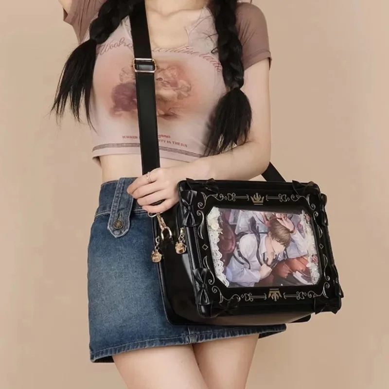 ACGN Badge Frame Itabag 2024 Vintage Y2K Single Shoulder Crossbody Bag Girl Peripheral Transparent Small Square Crossbody Bag