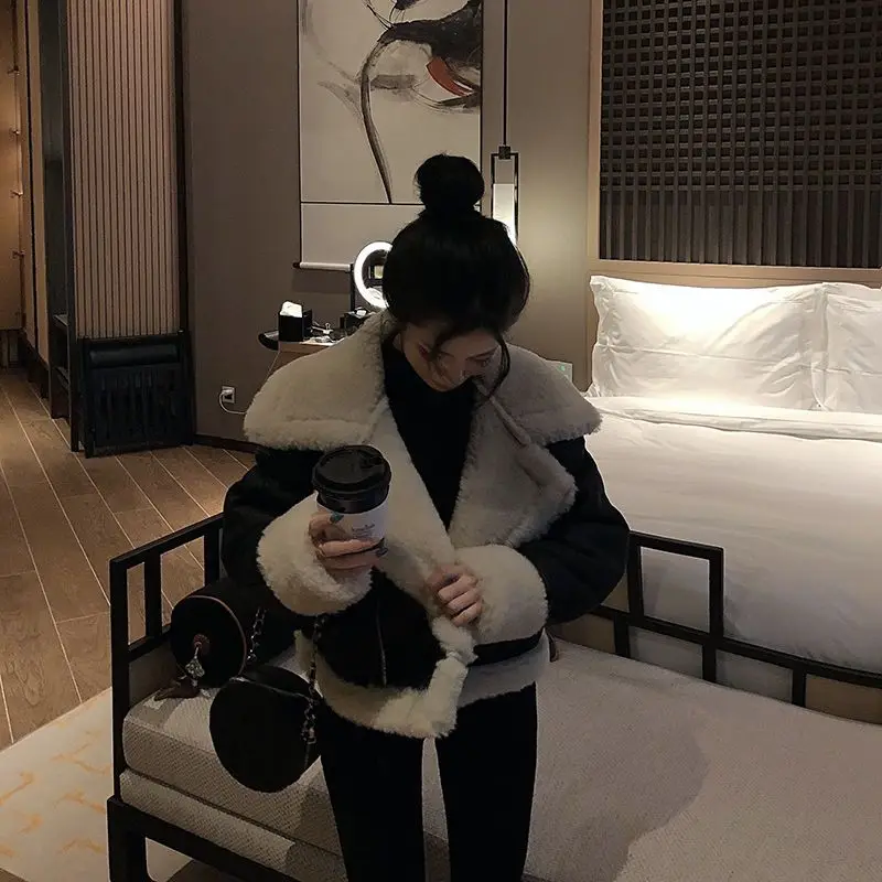 PU elk velvet Jackets for Women New In Korean Version Coat Fashionable Tops Elegant Streetwear Especially Winter Women's