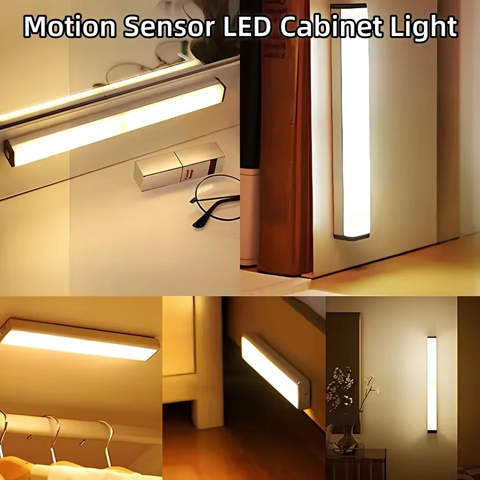 10cm USB Recharge Motion Sensor Night Light Wireless Portable Induction Led Strip Lamp for Kitchen Cabinet Corridor Wardrobe