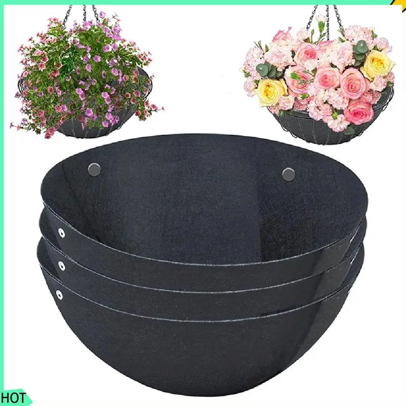 AWAH 6PCS 14 Inch Round Hanging Basket Liners Fabric Hanging Plant Liners Non-Woven Planter Liners For Hanging Baskets Black