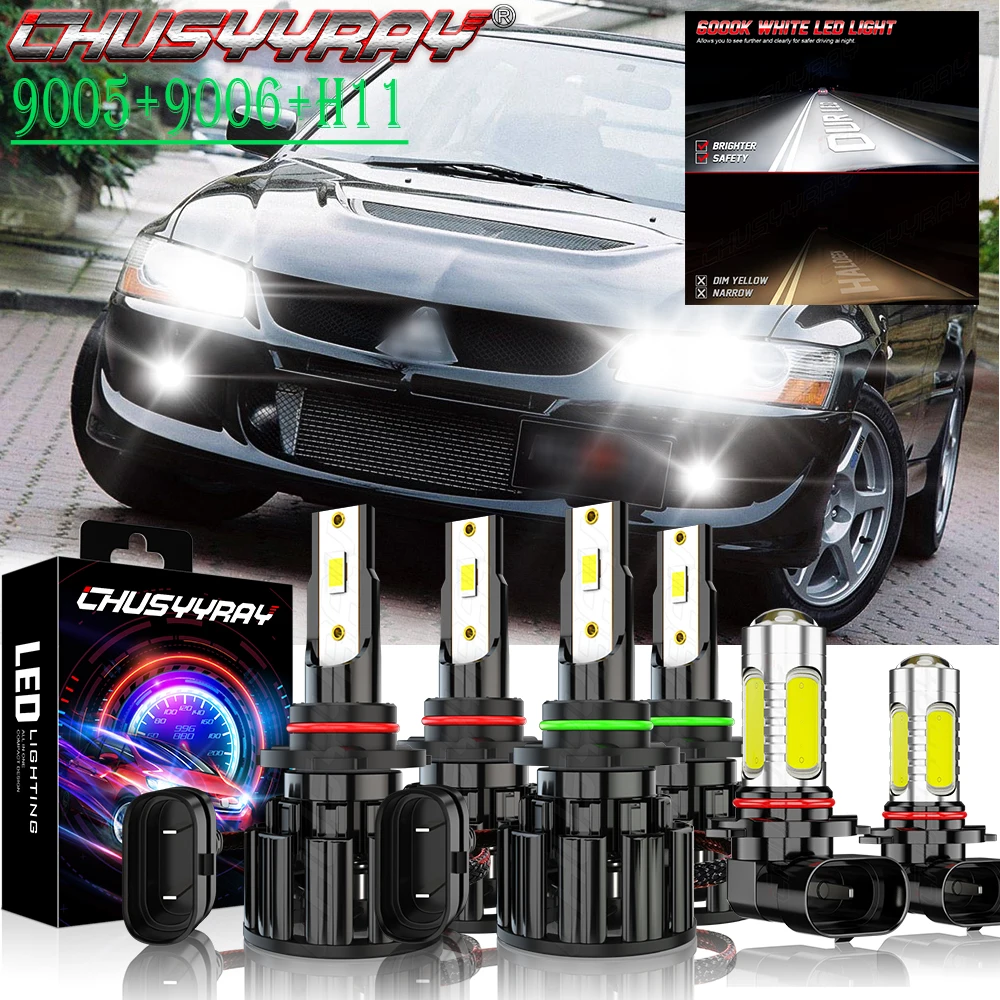 

CHUSYYRAY 6x Compatible For Mitsubishi Lancer 2008-2015 Combo 9005 9006 LED Headlight High / Low 9145 Fog Light Bulbs Kit luzes