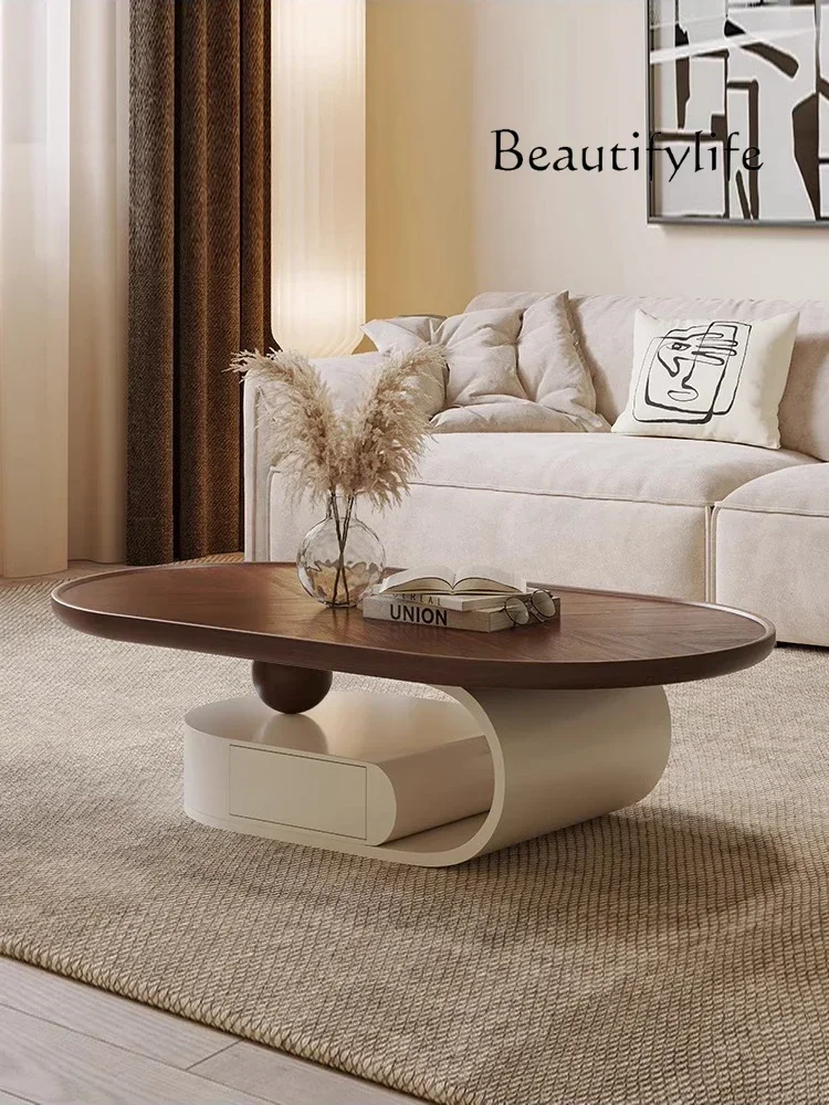 

N19 New modern simple coffee table living room solid wood retro home walnut color medium and ancient style