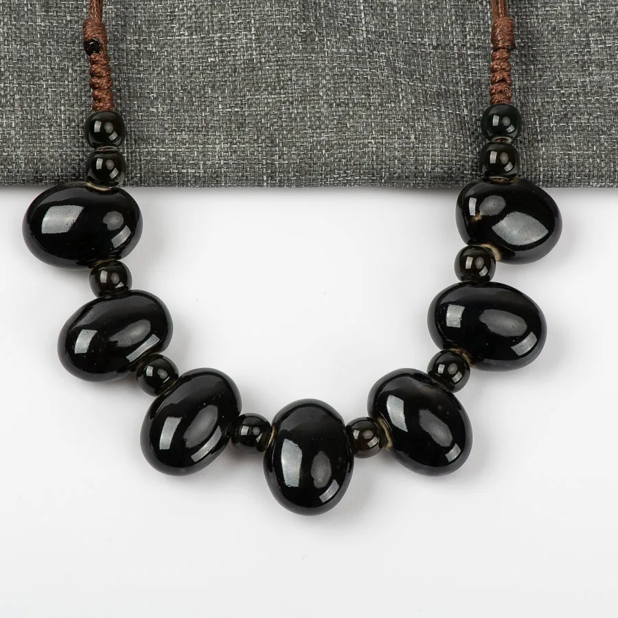 Cobblestone Shape Ceramic bohemia bead necklace Pendant vintage necklaces Classic style Jewelry #GY515