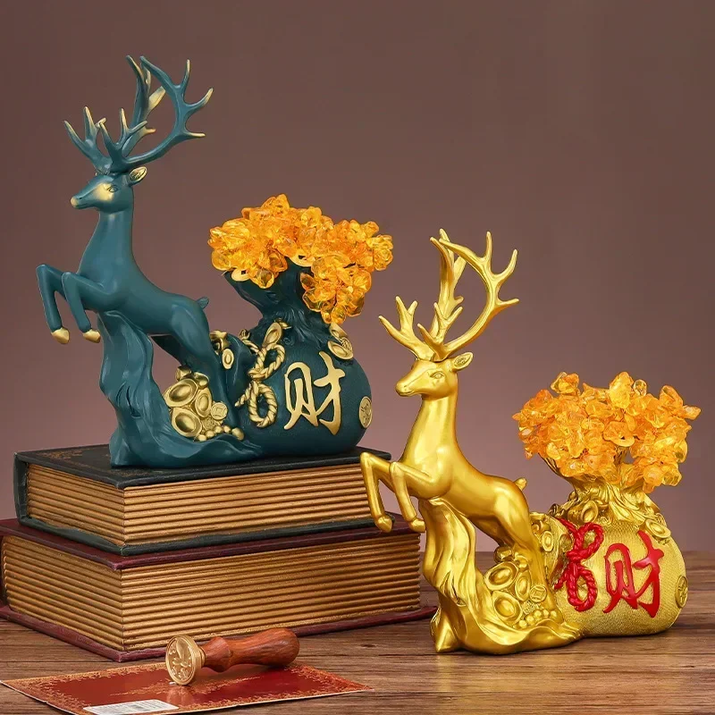 

Nordic luxury lucky deer money tree resin ornaments creative home living room study wine cabinet porch decoration