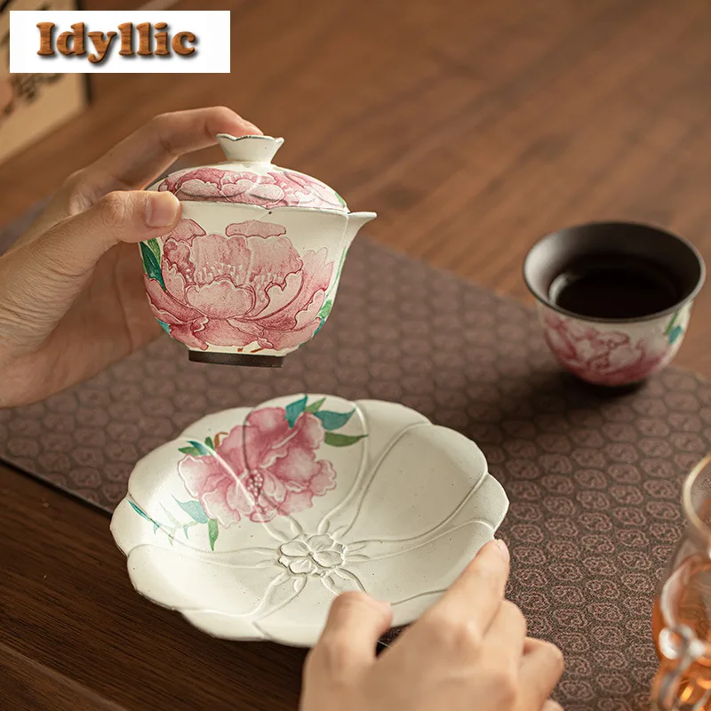 150 مللي قديم روك كلاي ضوء ماكياج الفاوانيا Gaiwan خمر الشاي تورين براد شاي مع غطاء عدة صنع الشاي غطاء السلطانية عناصر الشاي الحلي #2