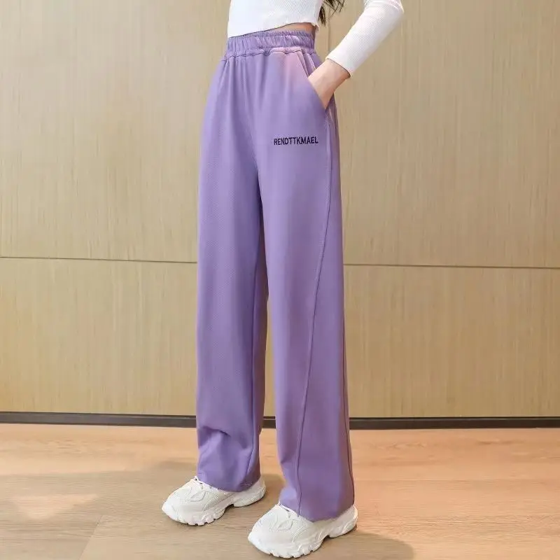 

2025 New Girl's Autumn Casual Sport Pants Loose Straight-Leg Wide-Leg Kids Toddler Pants, Cotton-Rich Stretchable Outdoor Pants