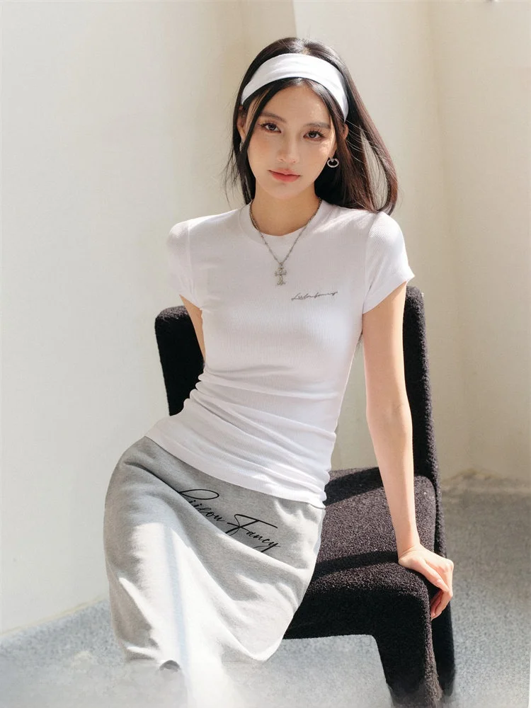 

Удобная приталенная футболка с коротким рукавом из хлопка с текстурой Liilou, для повседневной носки, женская, модная, весенняя коллекция