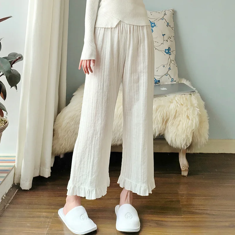 Pantalon de pyjama en pur coton pour femme, ample, léger, neuf points, jambes larges, chambre climatisée, été