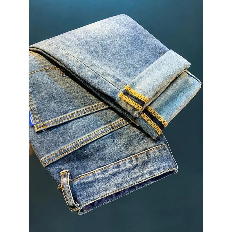 Celana jins bordir pria, celana denim nyaman, serbaguna, elastis, kasual, tabung lurus, tren fashion, jeans pria kelas atas, musim gugur, musim dingin