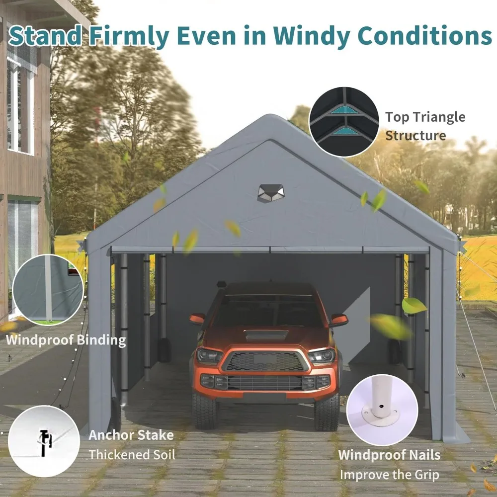 10x20FT Heavy Duty Carport-Überdachung, extra große tragbare Auto-Zeltgarage mit aufrollbaren Fenstern und Ganzjahres-Planenabdeckung