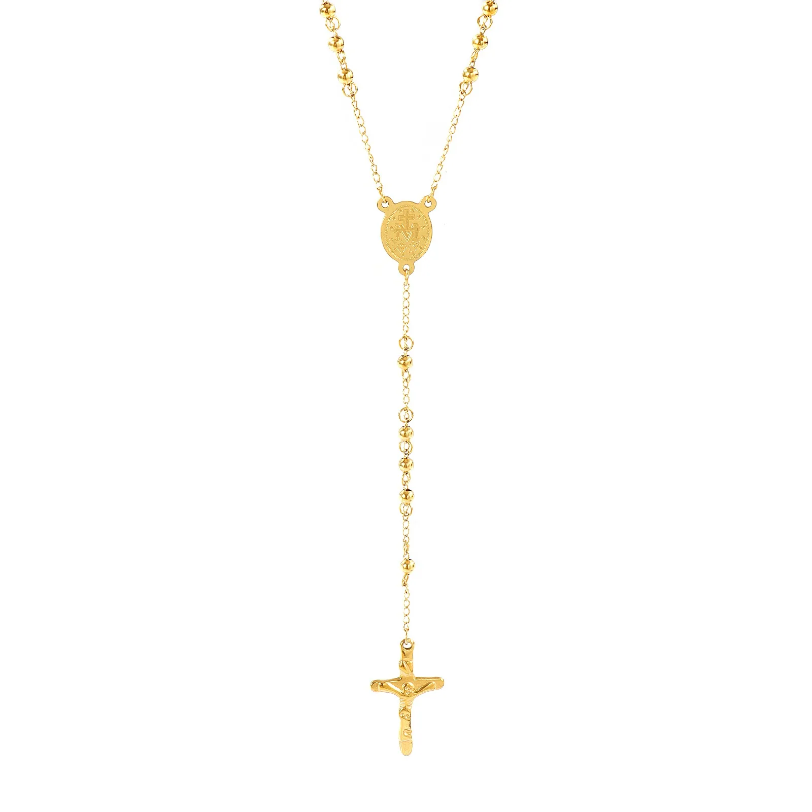 1pc Religiöse Edelstahl Halskette Mehrfarbige Perlen Kette Kreuz Gebetskette Rosenkranz Halskette Frauen Schmuck 53-66cm lang – Detail 6