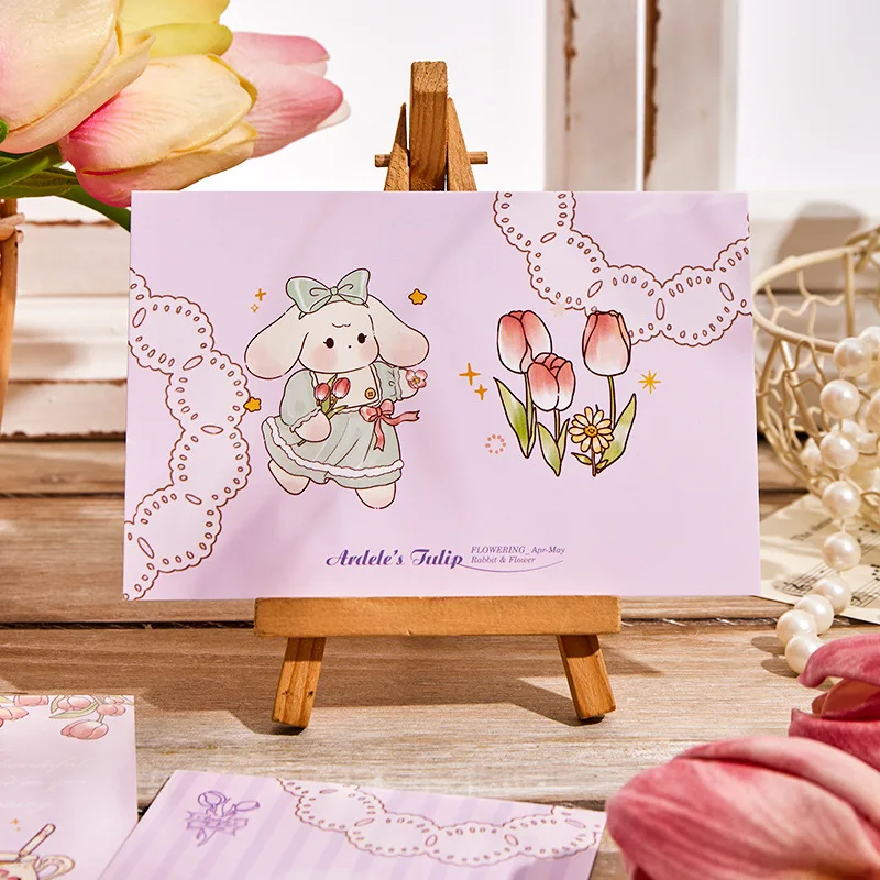 30 Pcs/Set Tulip Dream Series Postcard Creative Hand Drawing Rabbit And Flower Greeting Message Cards Stationery Supplies