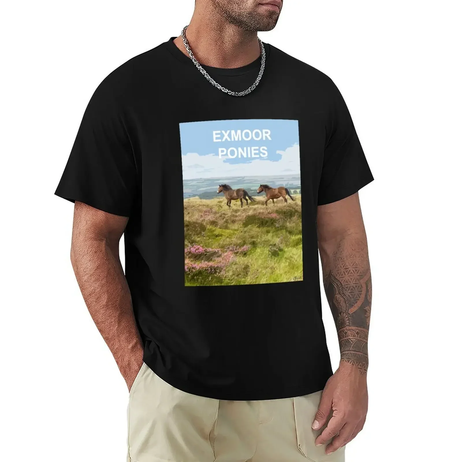 Exmoor Ponies Somerset. Exmoor Travel location poster T-Shirt oversized sports fans aesthetic clothes t shirts for men