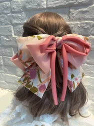 2024 Fashion Barrette Bow Korean Color Matching Oversized Floral Spring Clip Bow  For Women Girl Satin Hairpin Hair Accessories