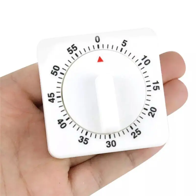 1PCS 60 Minutes Kitchen Timer Count Down Alarm Reminder White Square Wind Up Mechanical Timer For Kitchen Cooking Baking Tools