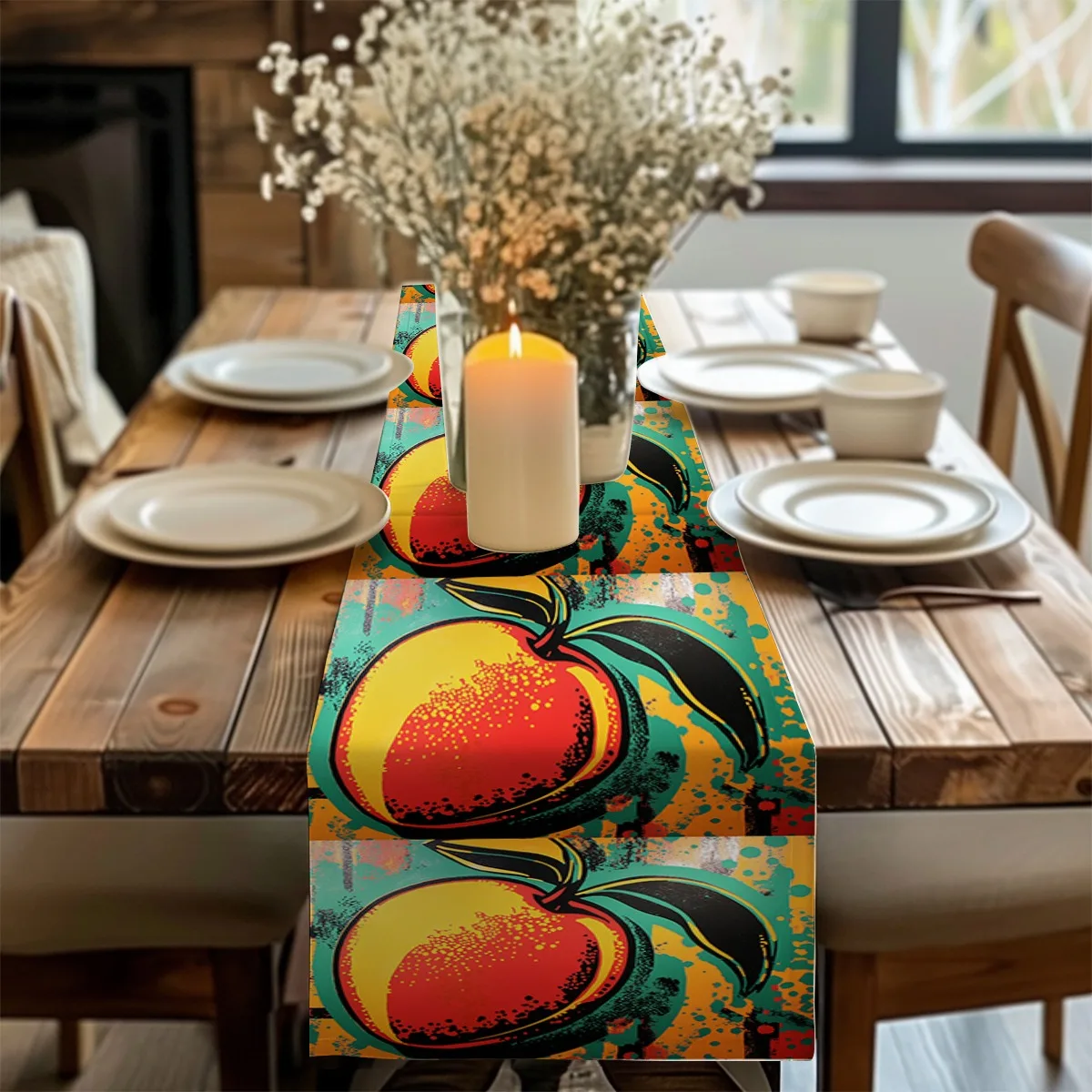 print table runner Peach Fruit Pop Art Style Long cloth For Birthday,Wedding Bridal Shower Party Decor,Shower Party Supplies