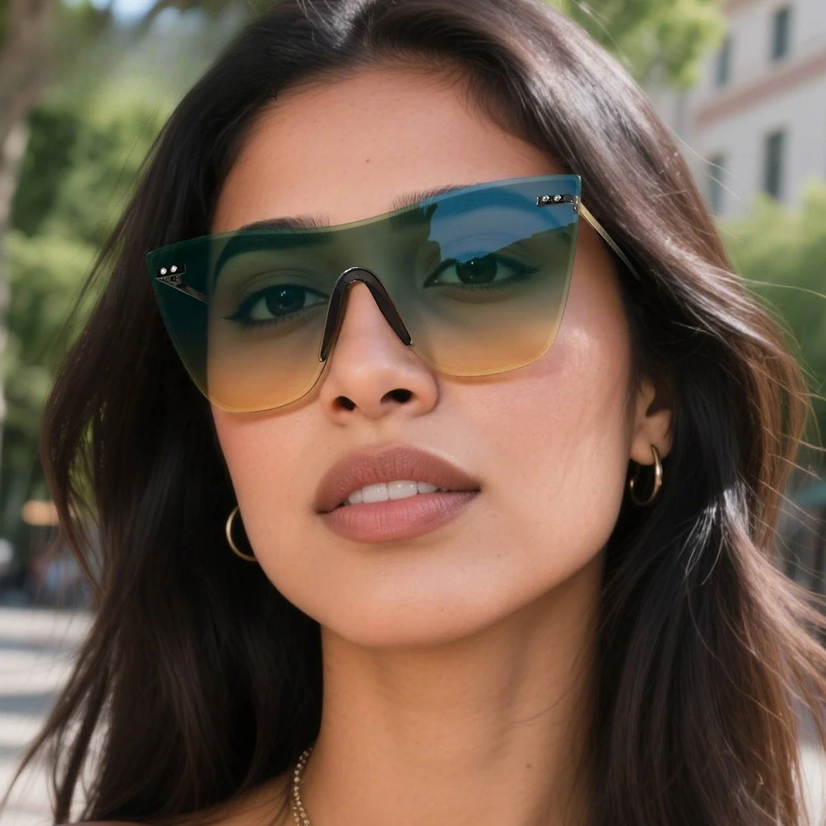 نظارات شمسية Y2K رائجة لعام 2025 بإطار معدني متدرج من قطعة واحدة حماية من الأشعة فوق البنفسجية 400 ظلال كبيرة الحجم #1