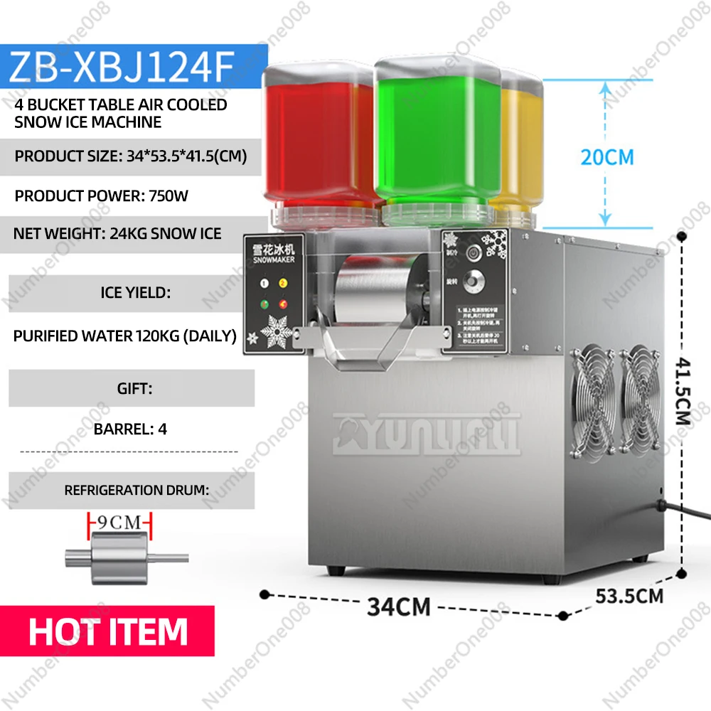 Commercial Ice Cream Machine 4 Tub Rainbow Color Shaved Ice Machine Snow Cone Maker Multifunction Cold Drink Equipment