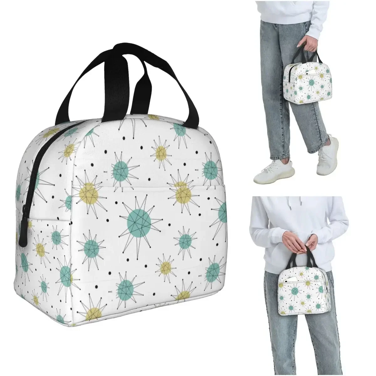 Franciscan Starburst Mid Century Atomic Age Insulated Lunch Bag for Women Kids Portable Food Boxes Thermal Lunch Box Tote