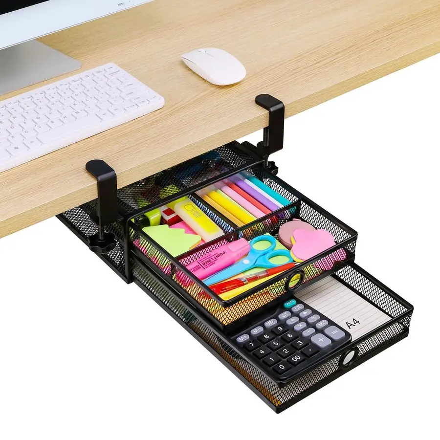 

Under Desk amp Desktop Drawer Organizer 2Tier Metal Slide Out Drawers Organizer, Storage for Home Office Desk Black