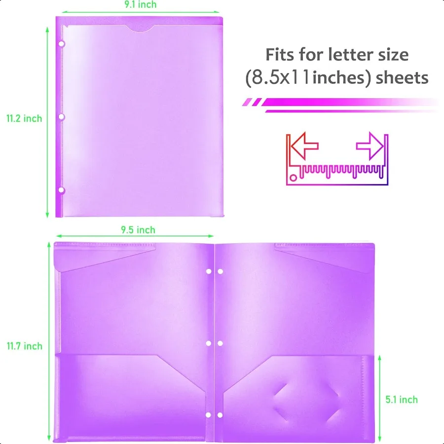 مجلدات بلاستيكية شديدة التحمل مع جيوب أمامية شفافة، 6 عبوات من المجلدات السميكة للغاية مع جيوب وثقوب لمجلدات الجيب
