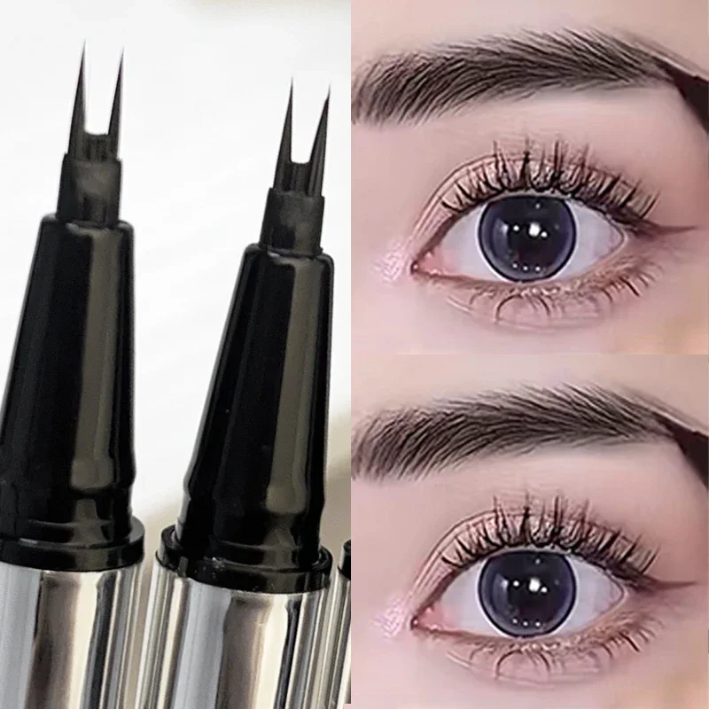 0.01MM Ultra Thin Head 2 Forks Liquid Eyebrow Pencil Sweat-Proof Non-Fading Black Brown Eyeliner Lower Eyelash Pen Korean Makeup