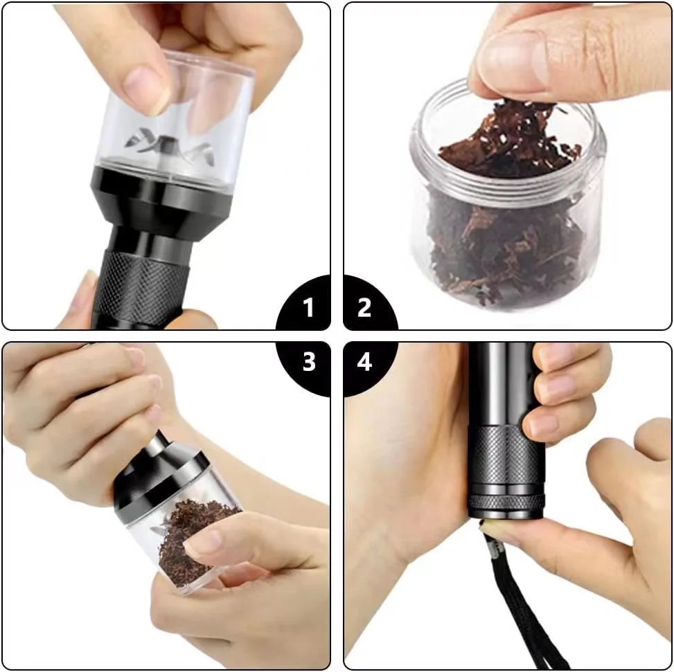 Flashlight Style Plastic Grass Grinder Type-C Charge Electric Mills Crank Spice Crusher for Grinding Tobacco Smoking Accessories