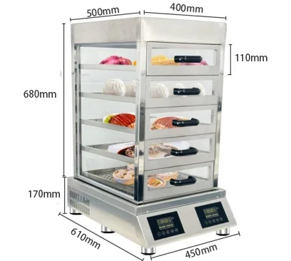 Vertical Catering Food Warmer Steamer Inner Size 50*40 Dual Control 2-hole Anti-dry Stainless Steel Cabinet