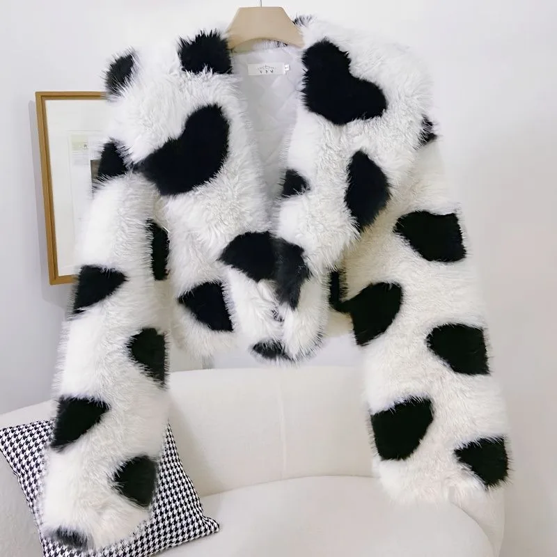 

Women's Clothing Fur Coats Shawls Navy Collars Love Hearts Sexy Eco-friendly Furry Coats Chic Korean Style Versatile Coats Fur