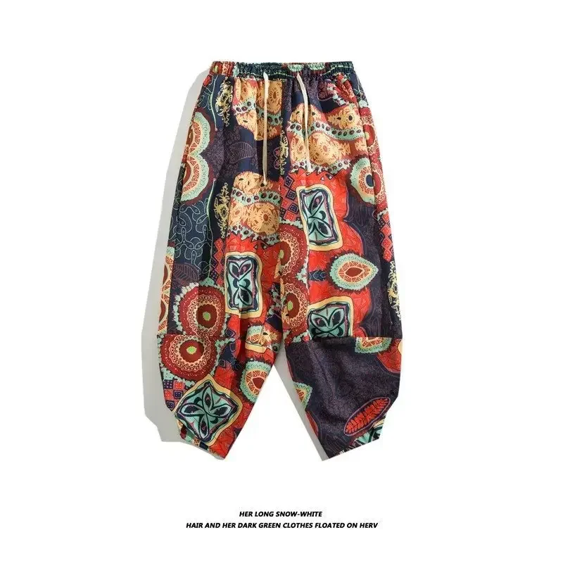 Summer New Men's Casual Pants Loose Beach Pants Korean Fashion Large Size Cropped Pants Men's Printed Shorts Men Clothing Y2k