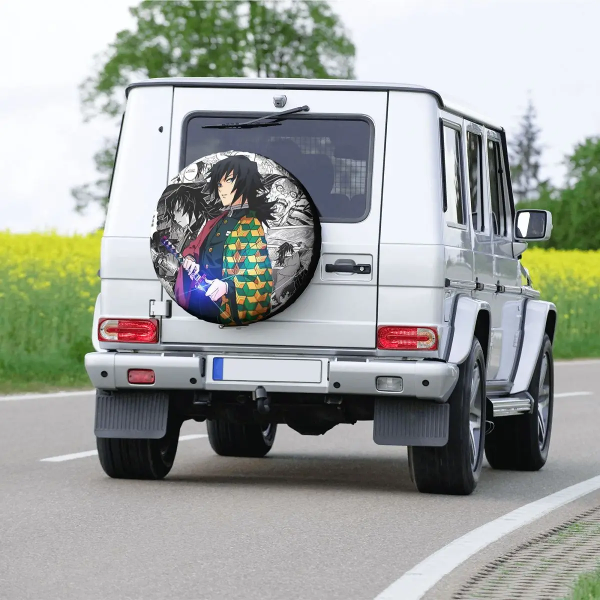 مخصص أنيمي شيطان القاتل كامادو تانجيرو غطاء الإطارات الاحتياطية لسيارة السيارة 4x4 عجلة حامي يغطي 14 "15" 16 "17" بوصة